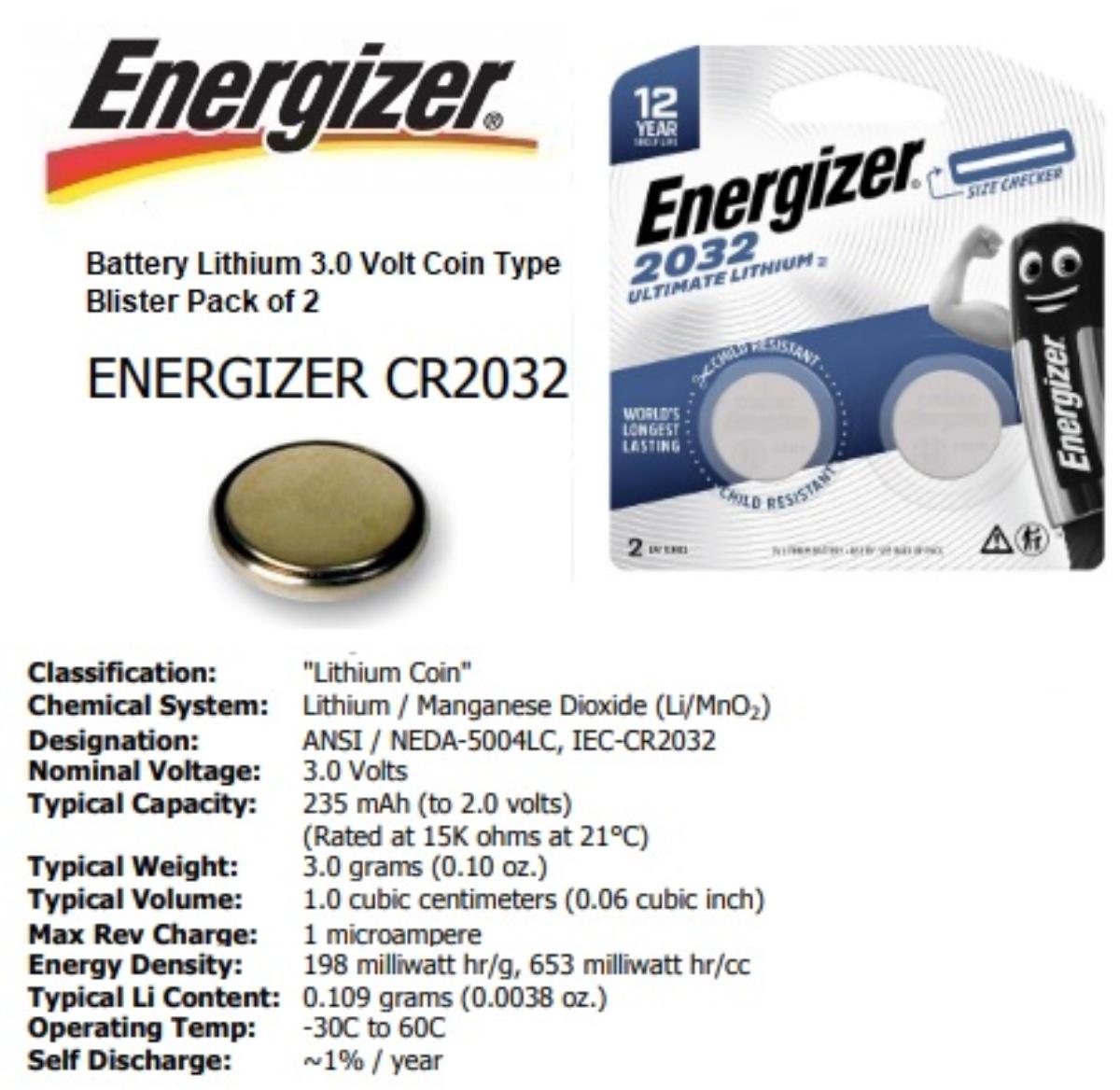 BATTERY ENERGIZER LITH BATT BP2 2032