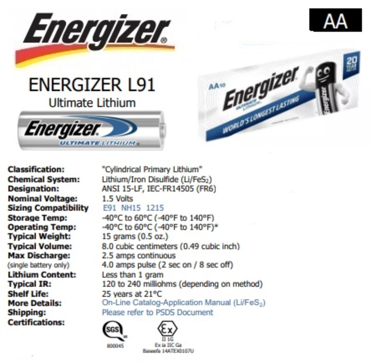 1.5V LITHIUM BATTERY SIZE AA 10PK