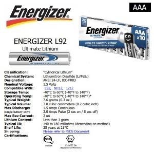 1.5V LITHIUM BATTERY SIZE AAA 10PK 1.5V LITHIUM BATTERY SIZE AAA 10PK