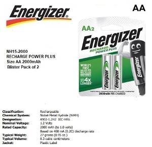 BATTERY NIMH AA 2 PK ENERGIZER