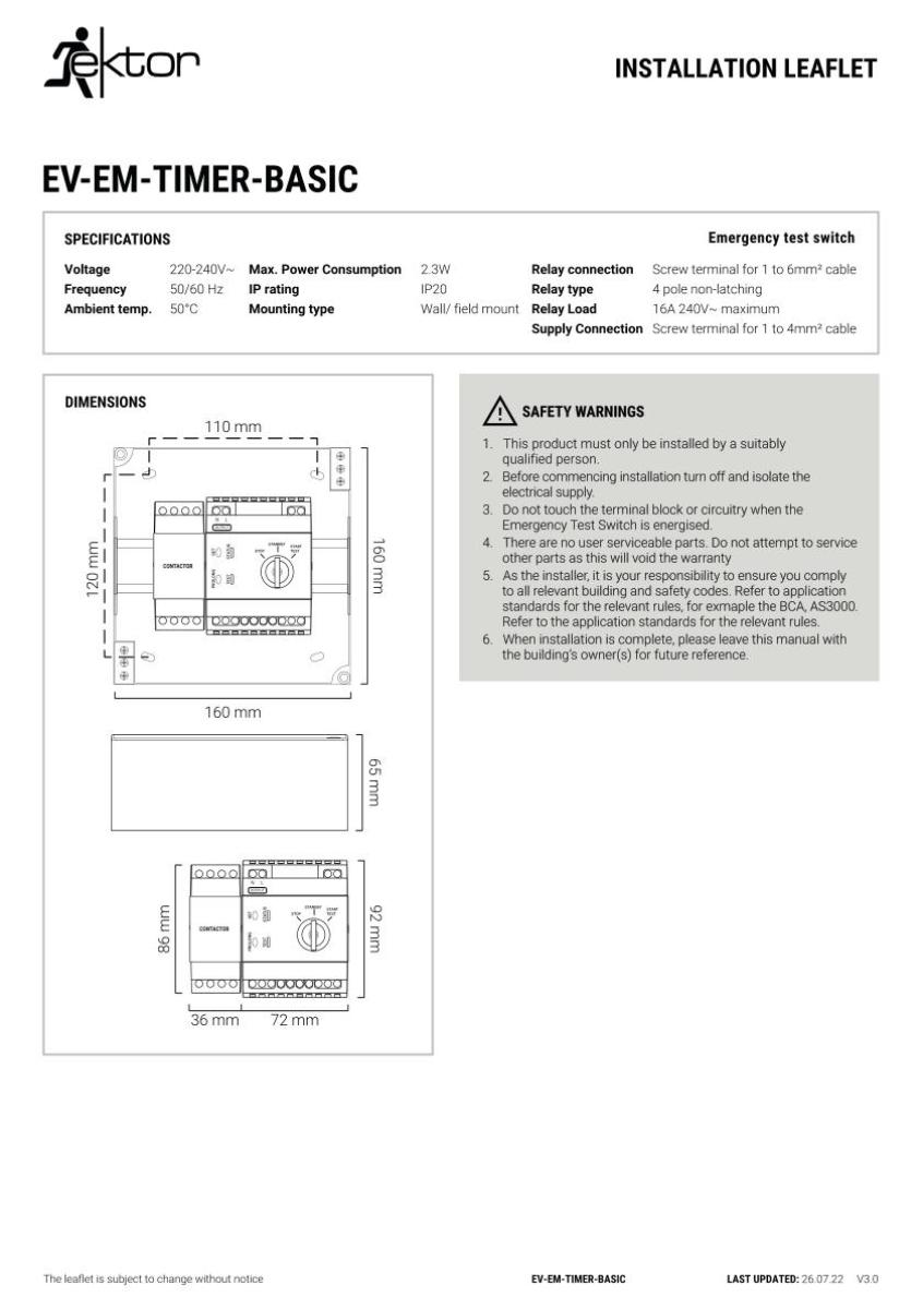 EMERG LIGHT TEST SWITCH ASSEMBLY BASIC