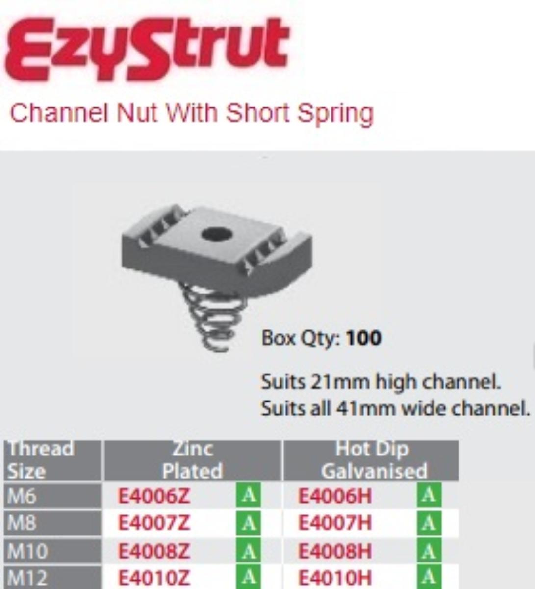 SPRING NUT C/W SHORT SPRING M6 ZINC PLT