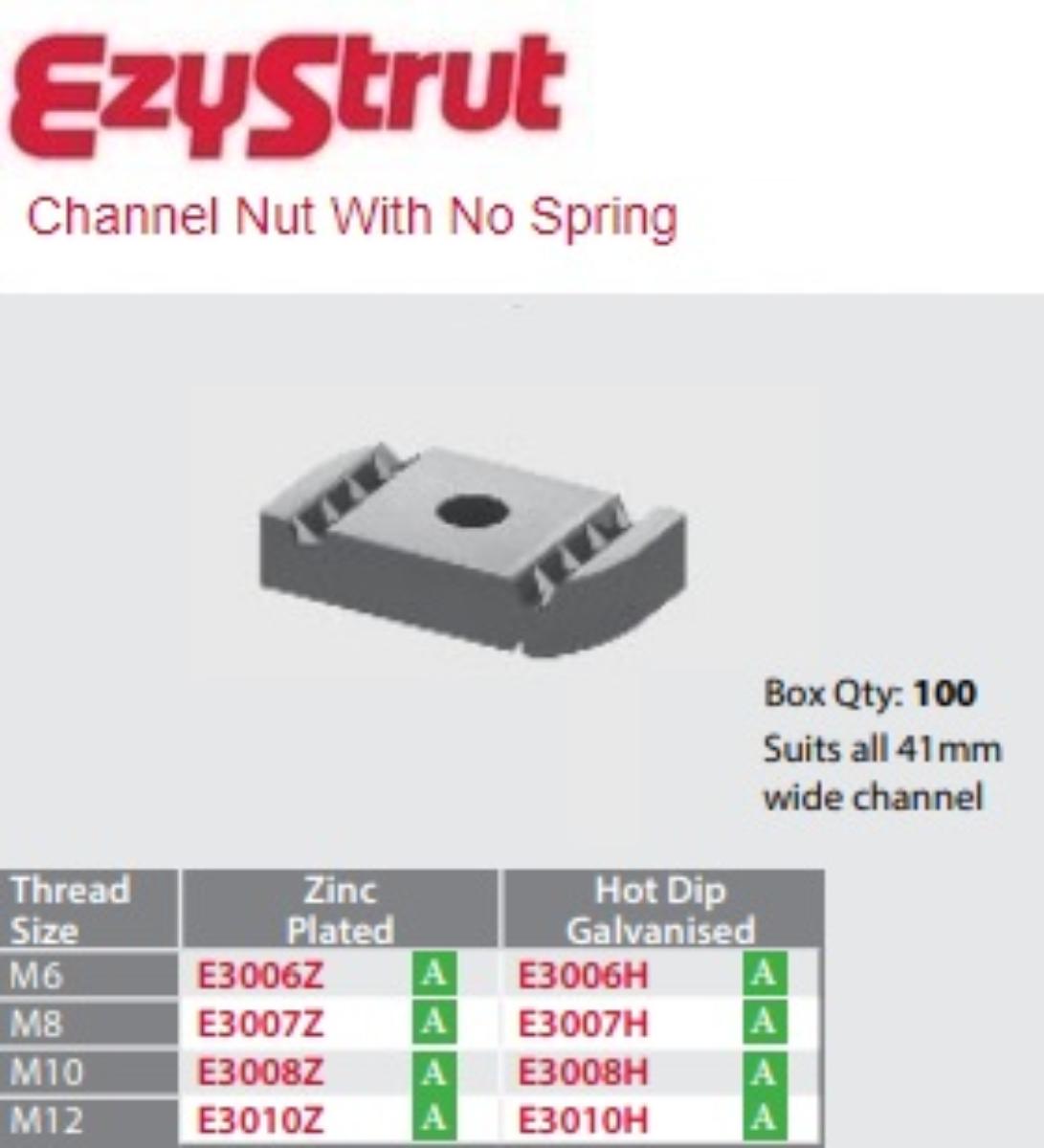 CHANNEL NUT NO SPRING M12 ZINC PLATED