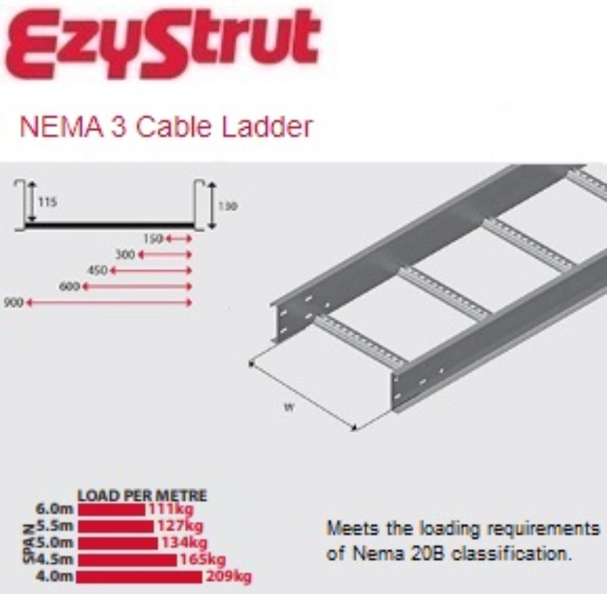 NEMA 3 CABLE LADDER 300MM 6MTR ALUMINIUM