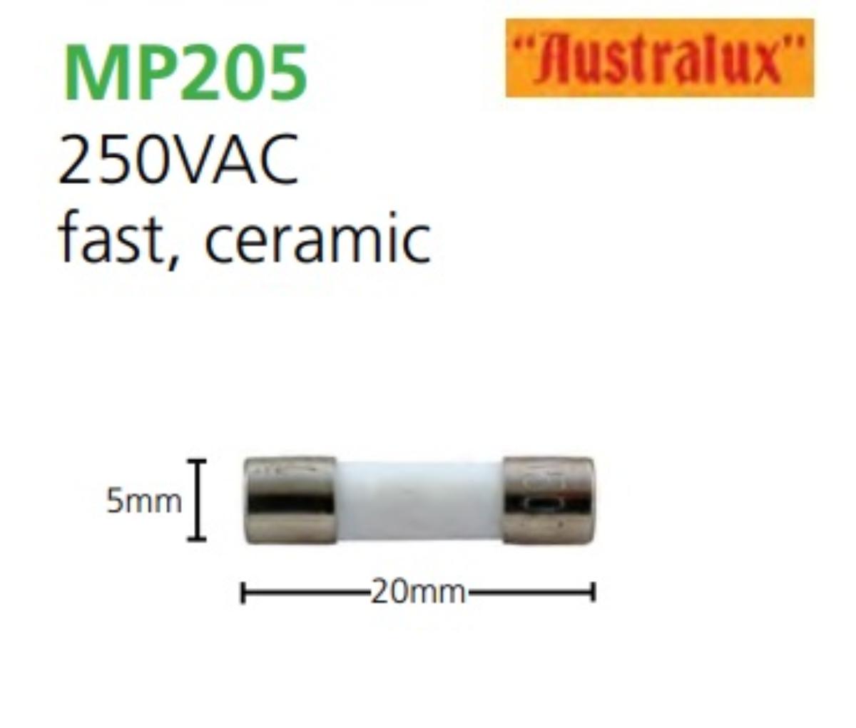 MP205 CERAMIC FUSE FAST 250V 4A 20X5MM