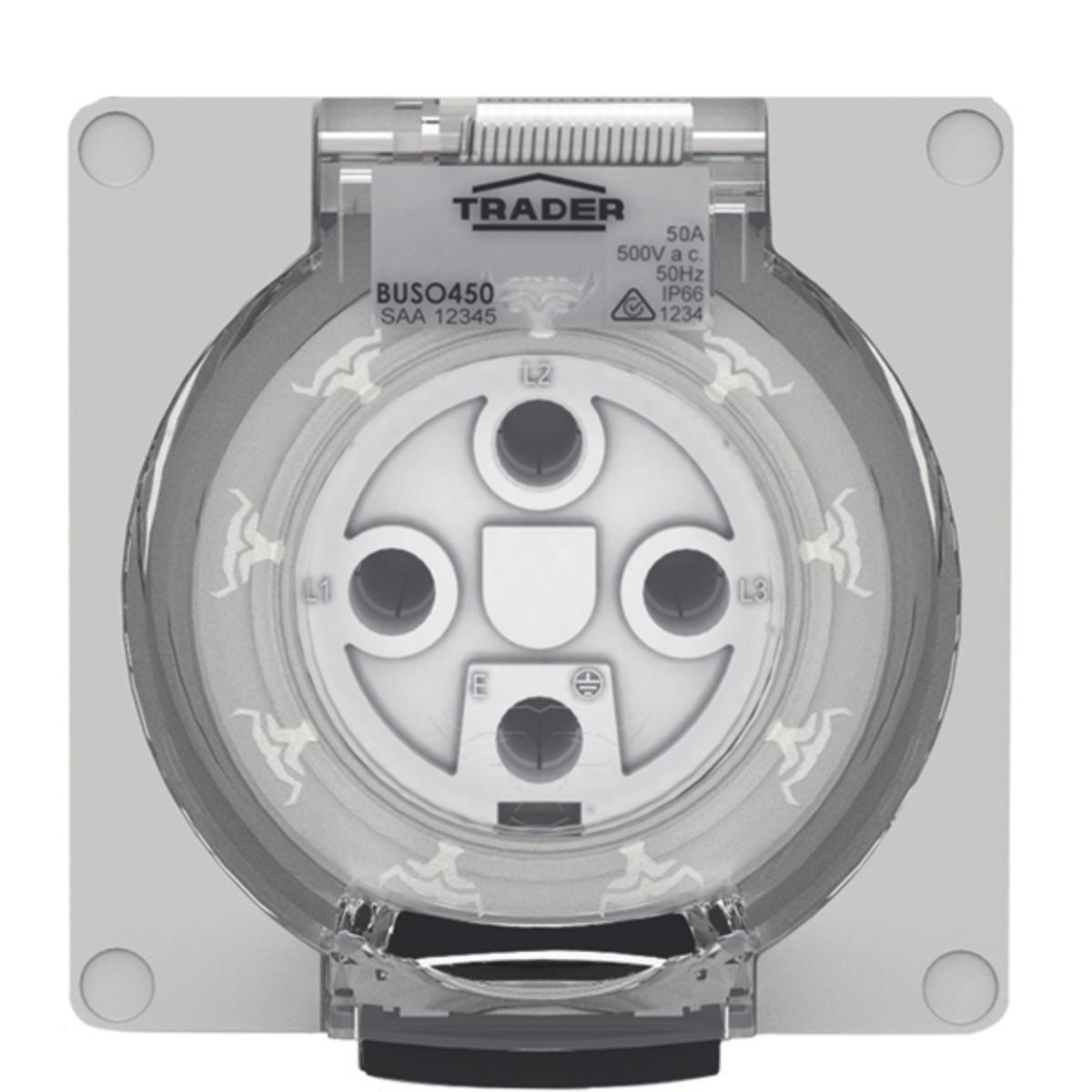 SOCKET IP66 50A 500V 4 PIN LESS ENCLOSUR