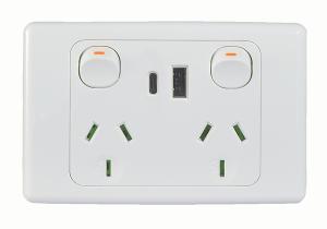 COUGAR DBL GPO 10A + USB CHARGER A&C WHT COUGAR DBL GPO 10A + USB CHARGER A&C WHT