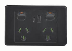 COUGAR DBL GPO 10A + USB CHARGER A&C BLK COUGAR DBL GPO 10A + USB CHARGER A&C BLK