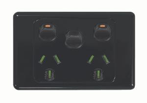 COUGAR DOUBLE GPO + EXT SW 10A HOR BLACK COUGAR DOUBLE GPO + EXT SW 10A HOR BLACK