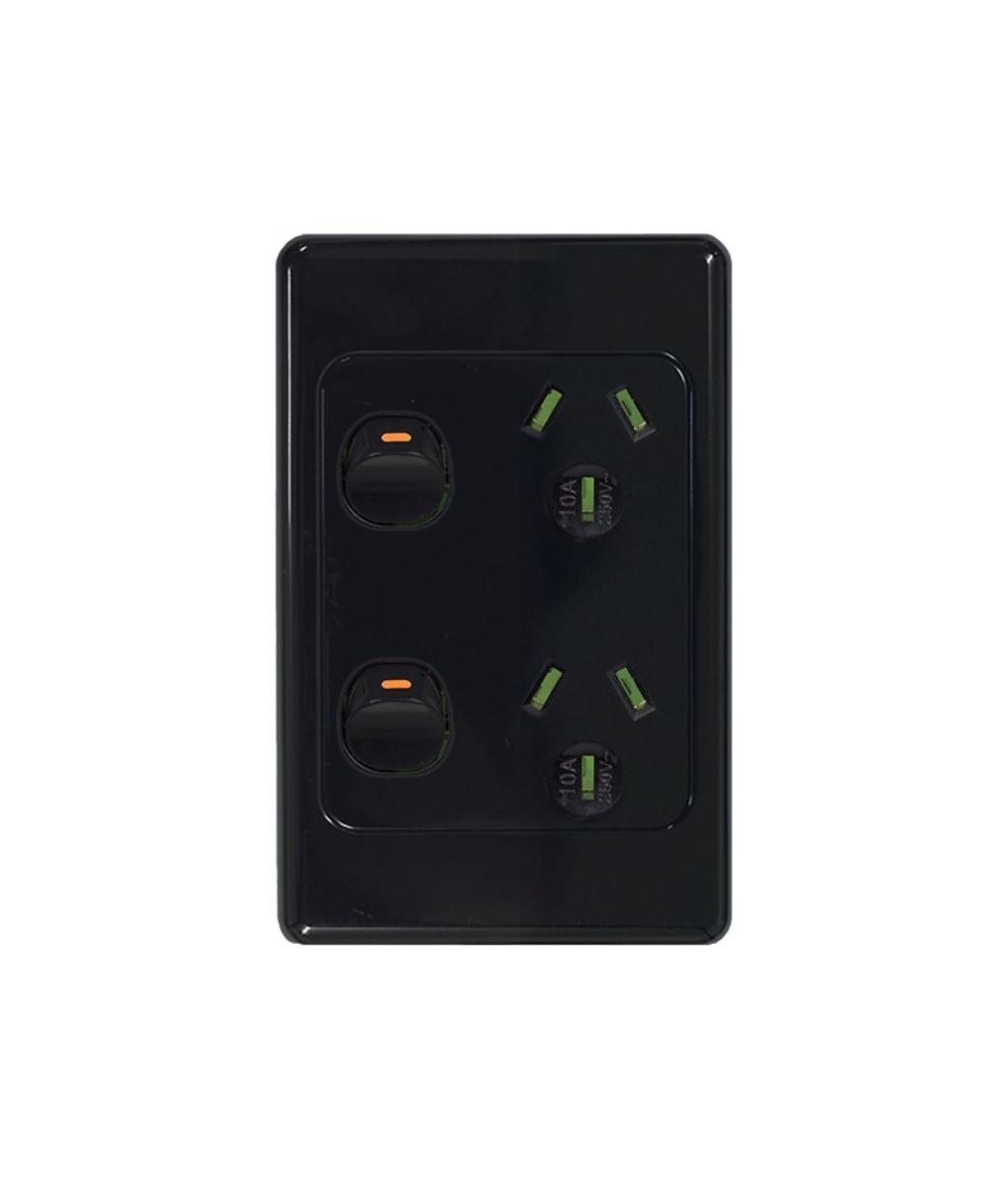 COUGAR DBL GPO VERT 2G 10A 250V BLACK
