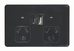 FLAT CAT AUTO DBL GPO + USB 10A HOR BLK FLAT CAT AUTO DBL GPO + USB 10A HOR BLK