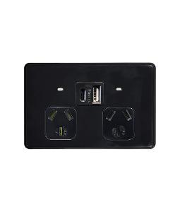 FLAT CAT AUTO DBL GPO + USB 10A MATT BLK FLAT CAT AUTO DBL GPO + USB 10A MATT BLK