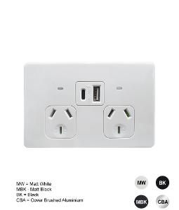 FLAT CAT AUTO DBL GPO + USB 10A MATT WHT FLAT CAT AUTO DBL GPO + USB 10A MATT WHT