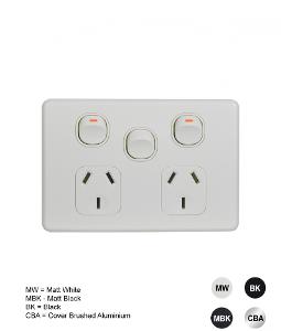 FLAT CAT DBL GPO + EXT SW 10A HOR WHITE FLAT CAT DBL GPO + EXT SW 10A HOR WHITE