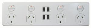 PUMA QUAD GPO  + 4X3.1A USB 10A D/P WHT PUMA QUAD GPO  + 4X3.1A USB 10A D/P WHT