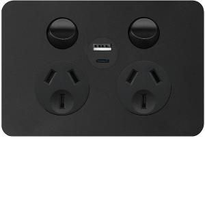ALLURE DBL GPO + USB A&C 10A MATT BLACK ALLURE DBL GPO + USB A&C 10A MATT BLACK