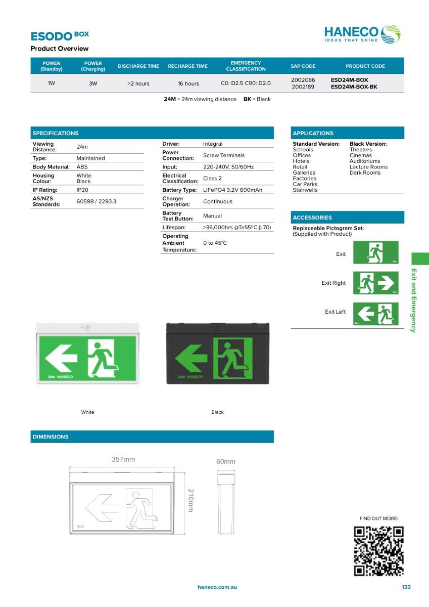 LED EMERG EXIT ESODO BOX SURFACE MOUNT