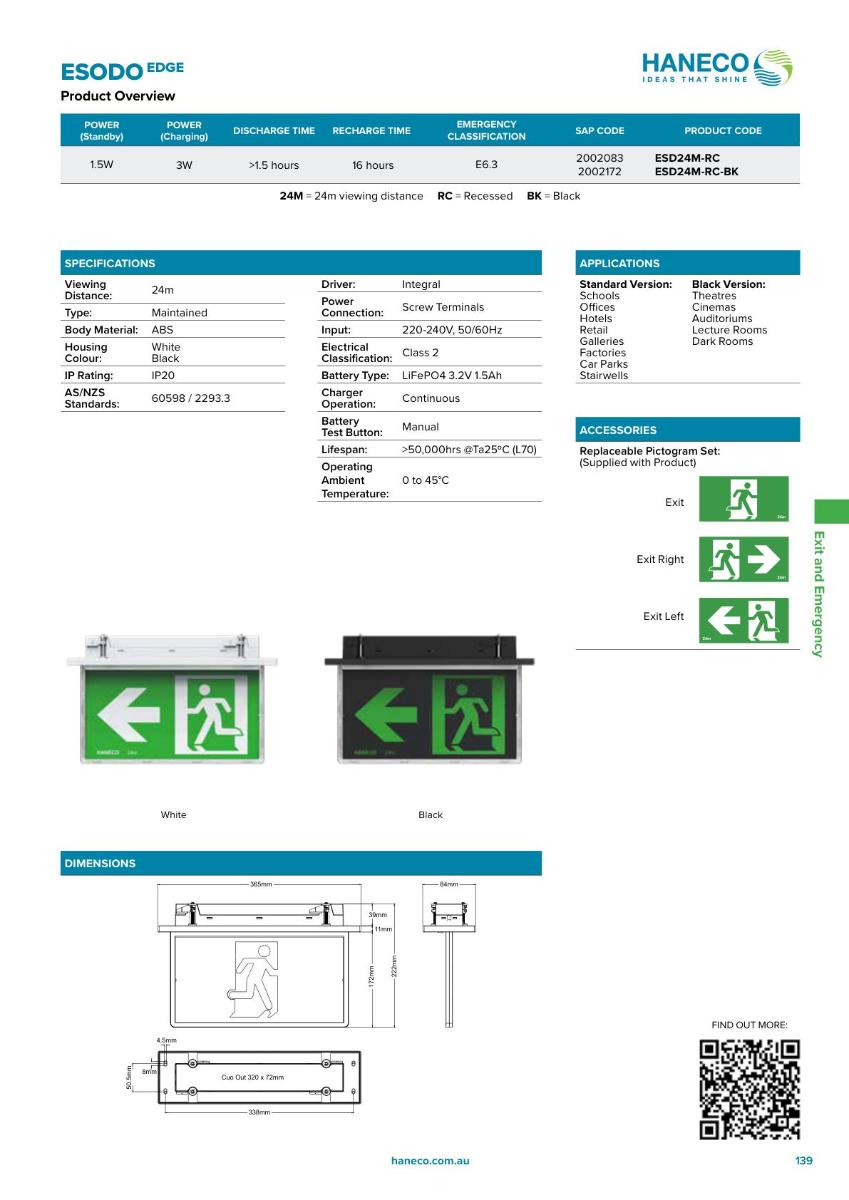 LED EMERG EXIT ESODO SLIM RECESSED