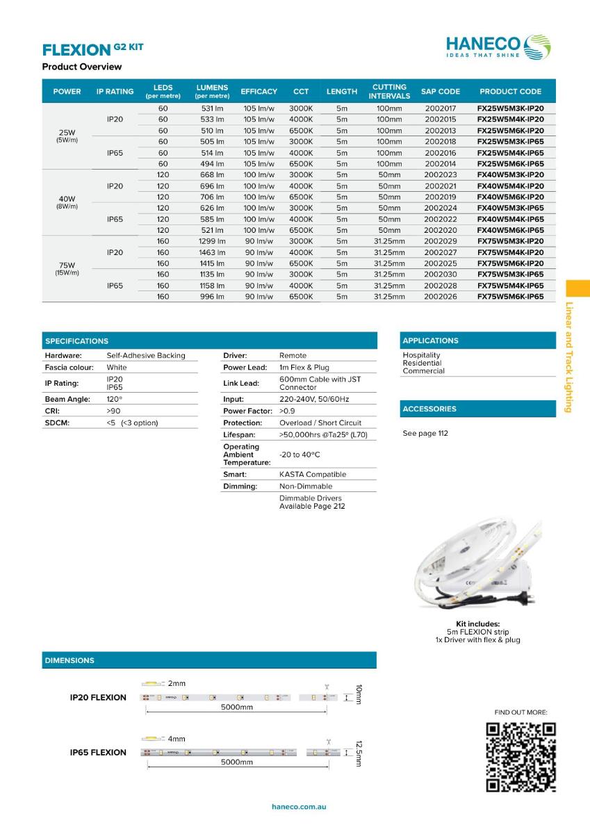 LED STRIP G2 24VDC 5W/M 3000K 5M IP65