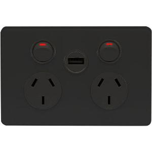 HESPERUS UNISON DBL GPO + USB 10A BLACK HESPERUS UNISON DBL GPO + USB 10A BLACK