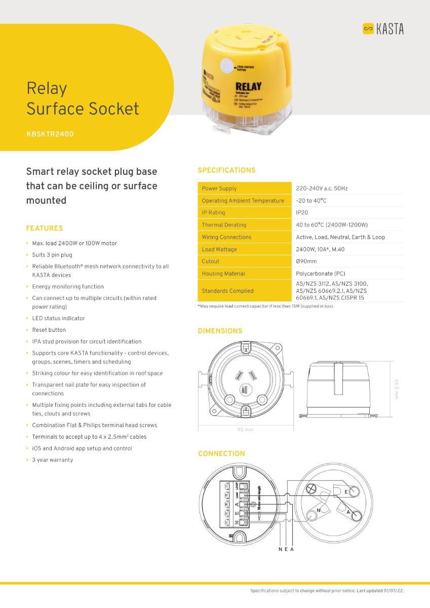 KASTA SMART RELAY SURFACE SOCKET 2400W