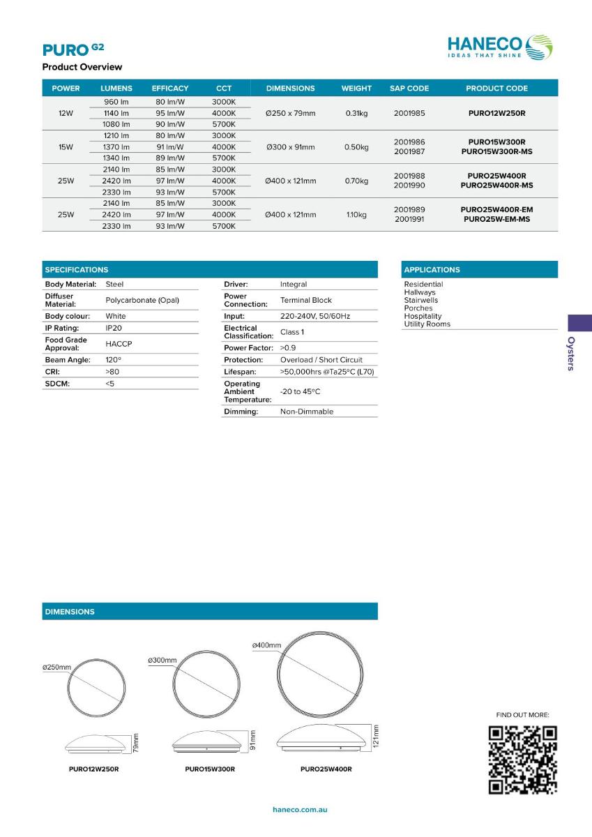 LED OYSTER + SEN PURO GEN2 15W CCT 300MM