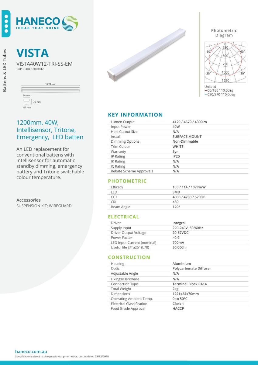 LED EMERG DIFF BATTEN VISTA 20/40W CCT