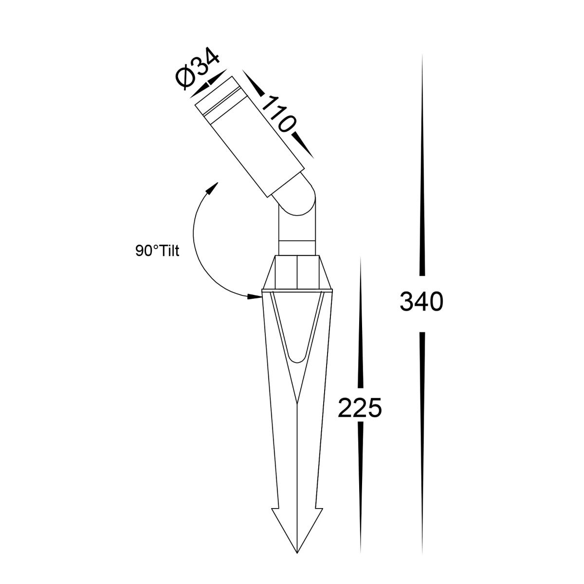 LED ADJ GDN SPIKE SGL 12VDC 3W 225MM BLK