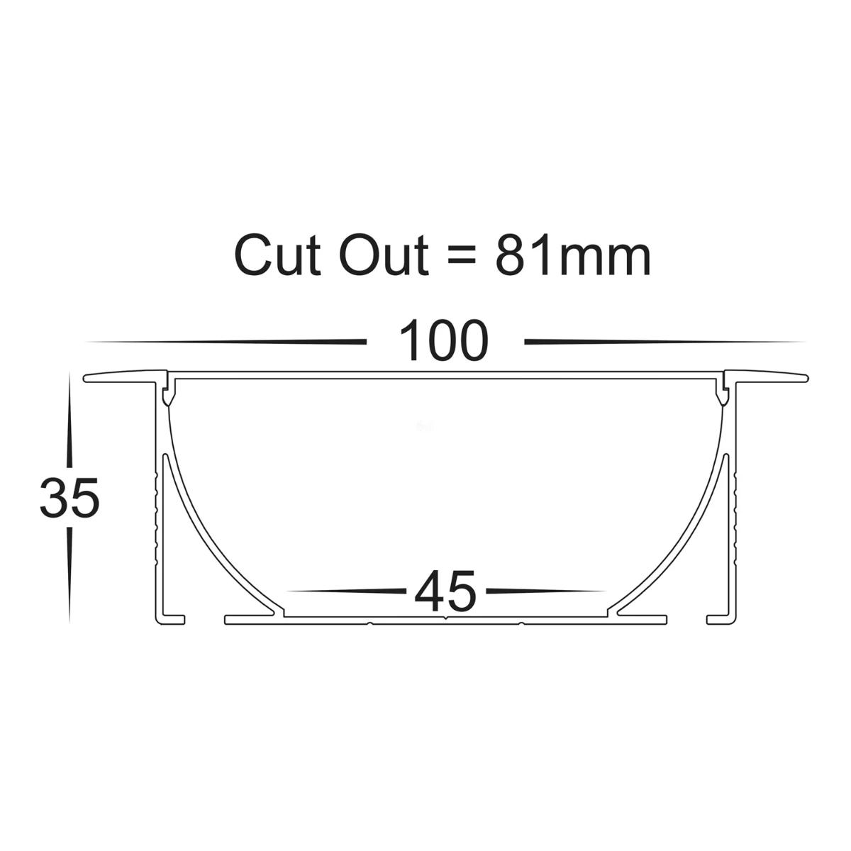 ALUM PROFILE DEEP SQ WINGED 100X35 PER M
