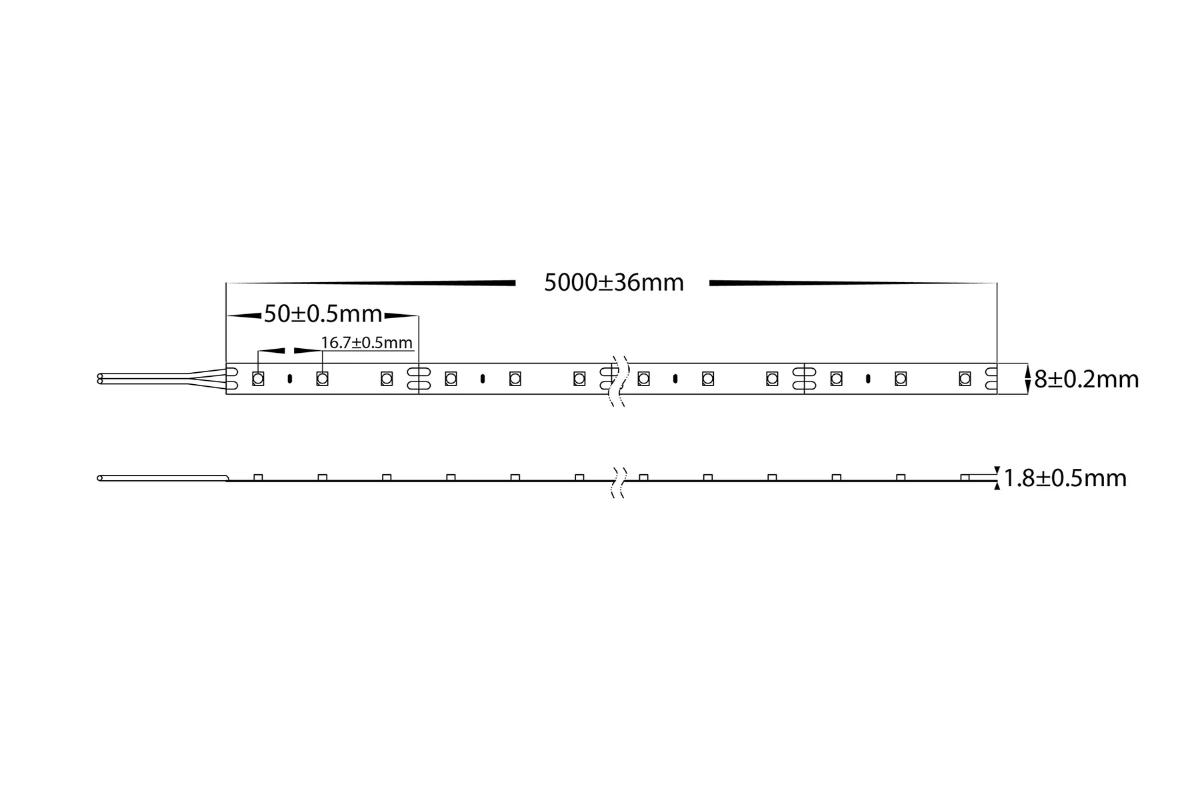 LED STRIP 12VDC 4.8W/M 4000K IP20 PER MT