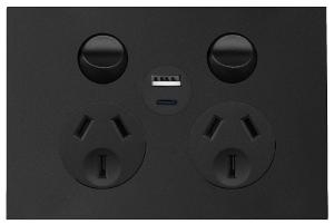 FINESSE DBL GPO + USB A&C 10A M/BLACK FINESSE DBL GPO + USB A&C 10A M/BLACK
