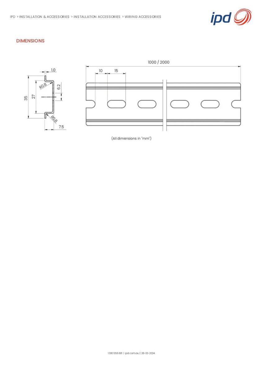 DIN RAIL ALUM SLOTTED STD 2M 7.5X35MM