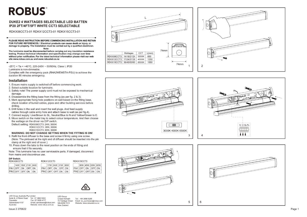 LED DIFF BATTEN DUKE2 16/25/32/40W CCT