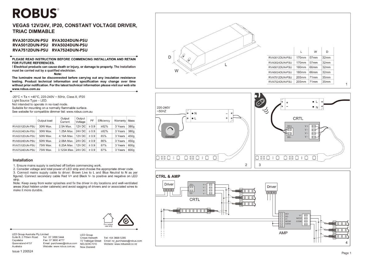 LED STRIP DRIVER 75W 24V IP20 TRIAC
