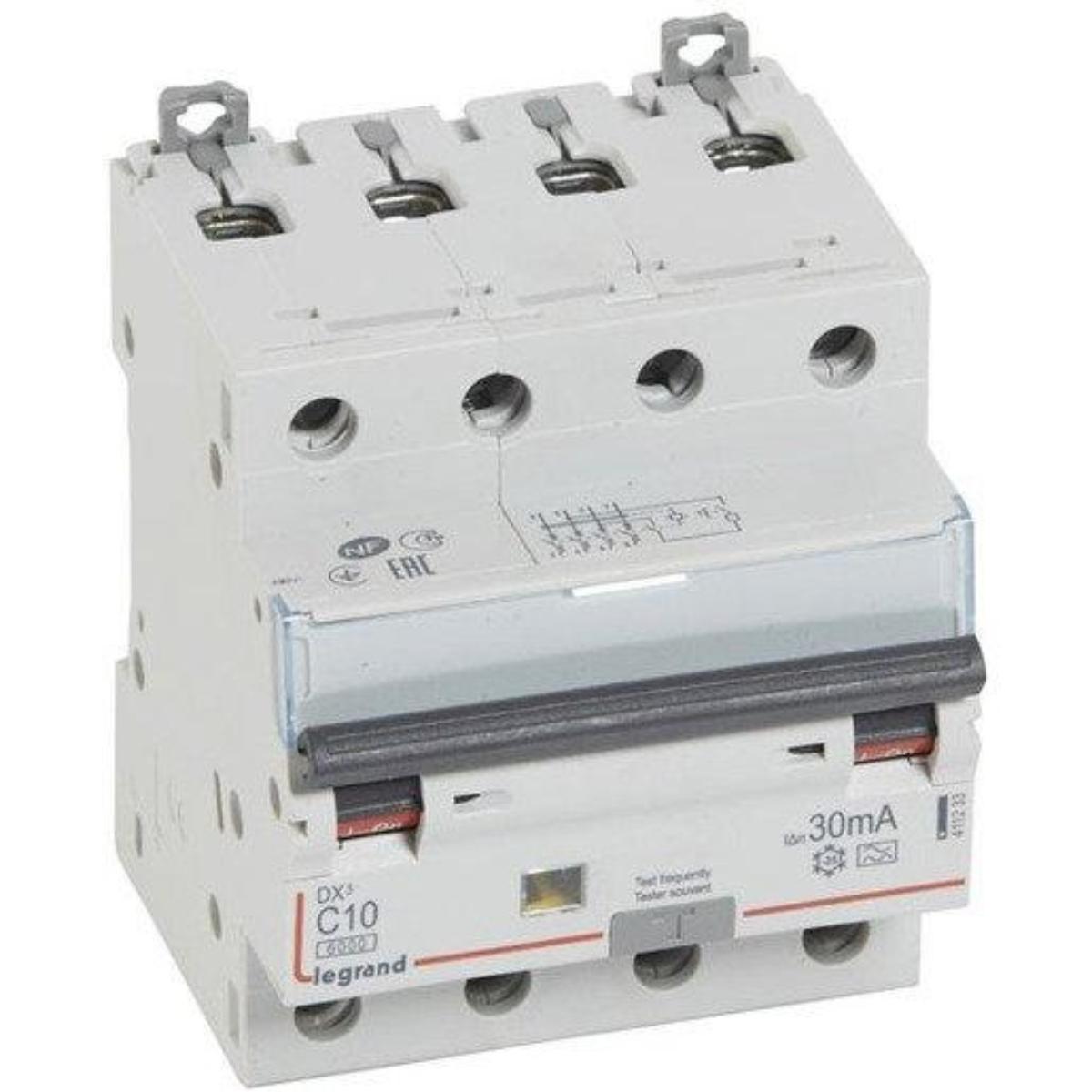 RCBO  DX3 4P 10A 30MA 6KA CL A 4 MODULE