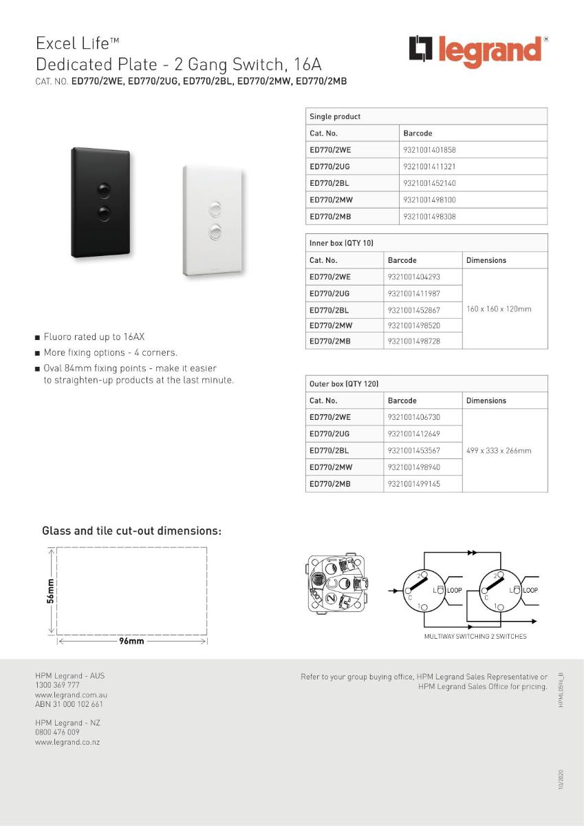 EXCEL LIFE 2 GANG SWITCH 16A/16AX VERTIC