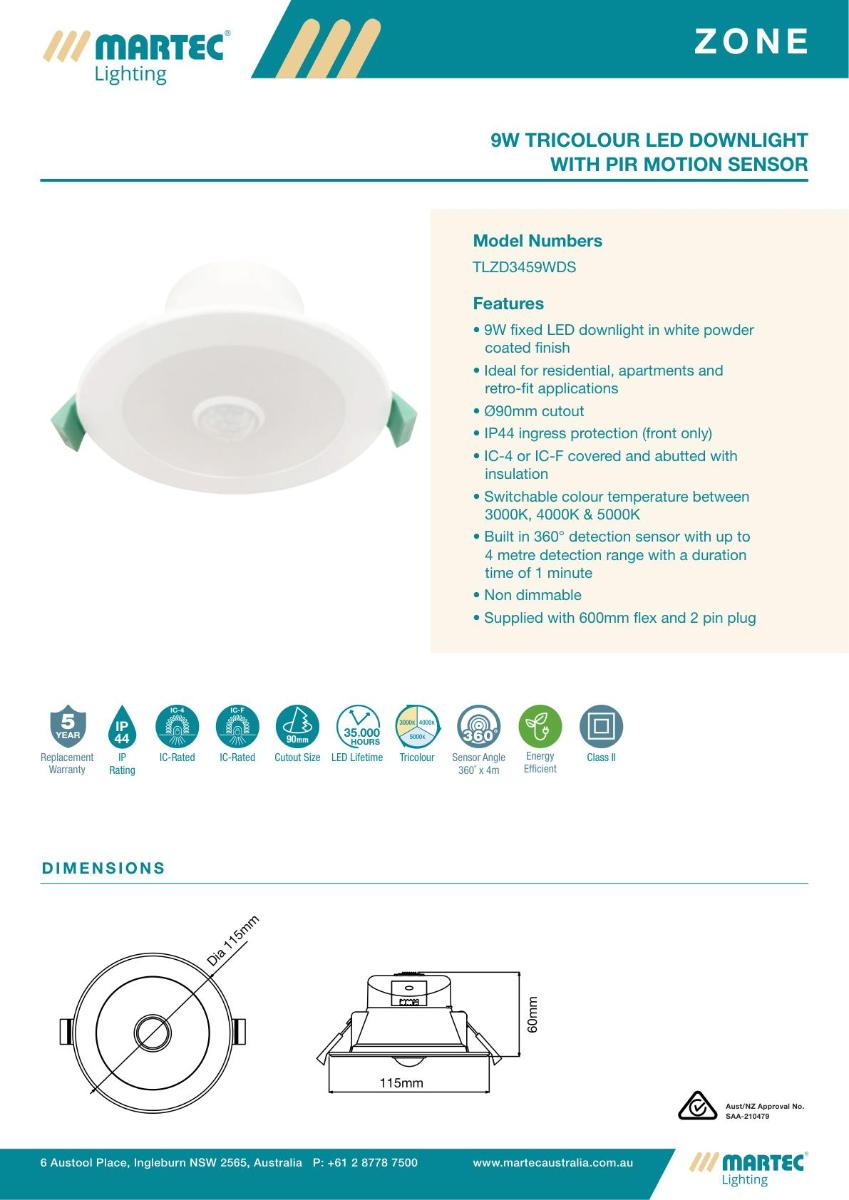 LED D/LIGHT + SENSOR ZONE 9W CCT WHITE