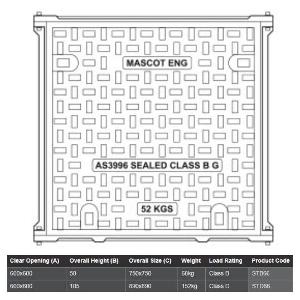 SOLID TOP COVER FOR 600MM SQUARE CLASS D SOLID TOP COVER FOR 600MM SQUARE CLASS D