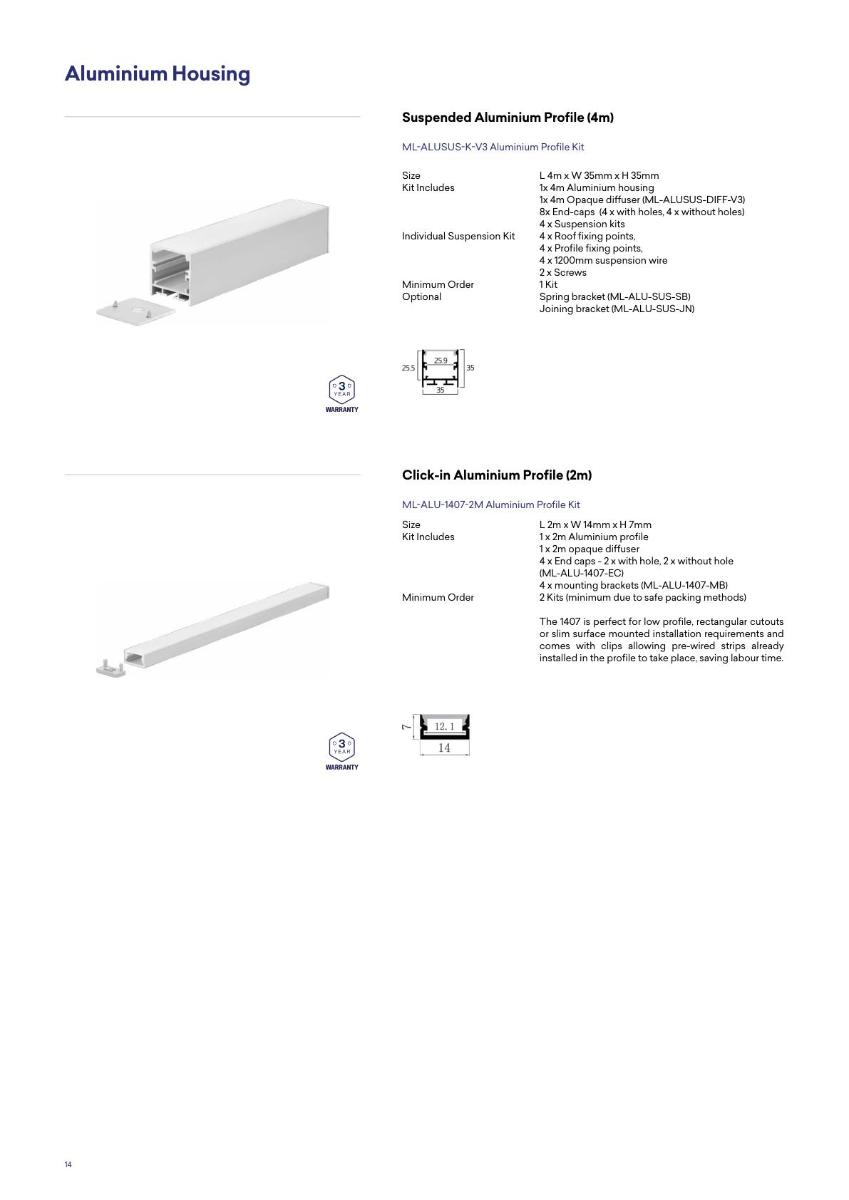 ALUM PROFILE KIT LED STRIP 14X7MM 4M