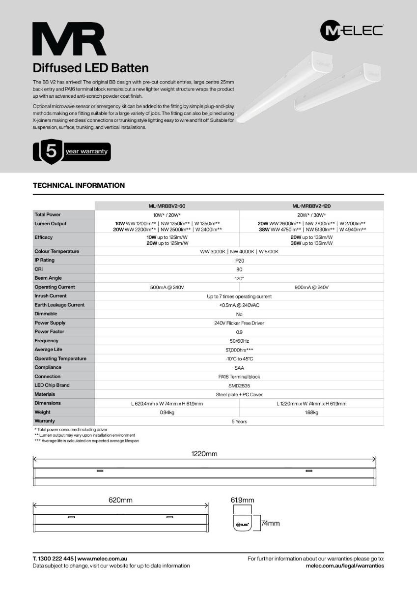 LED DIFF BATTEN MULTI 10/20W CCT 600MM