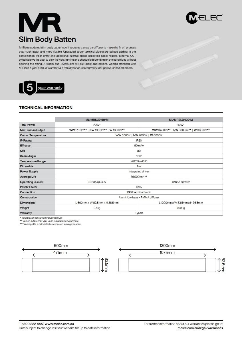 LED DIFF BATTEN MR SLIM 40W CCT 1200MM