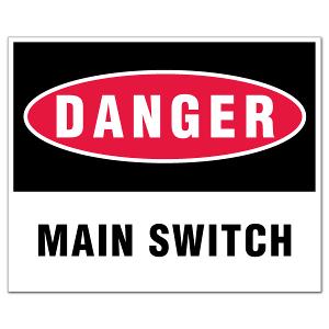 DANGER MAIN SWITCH LABEL 110X90mm 5PK DANGER MAIN SWITCH LABEL 110X90mm 5PK