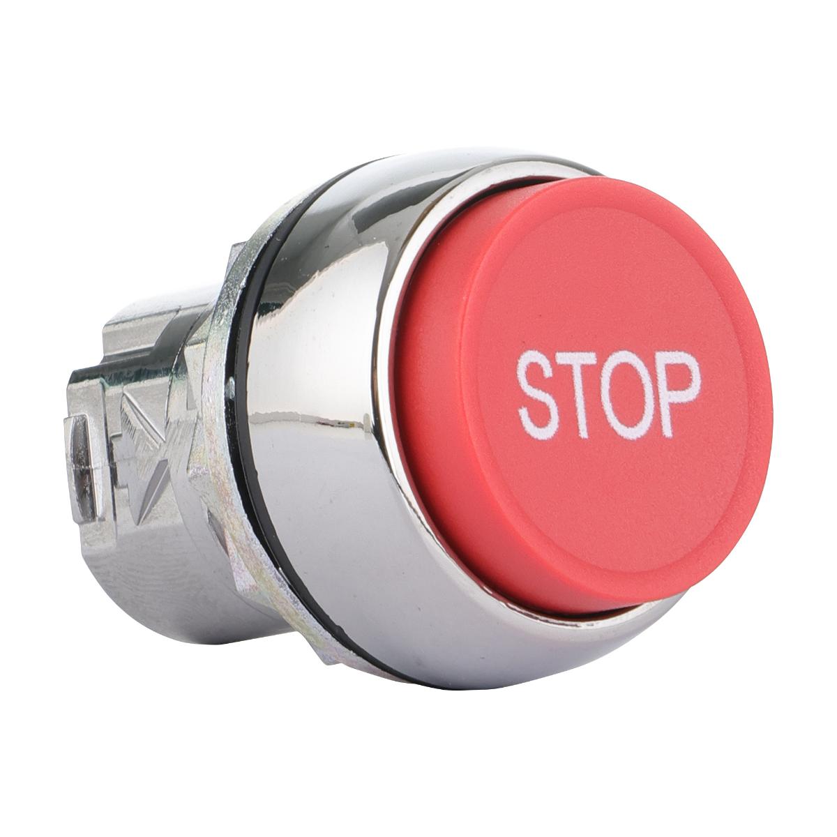 P/BUTTON 22.5MM METAL EXTENDED RED STOP
