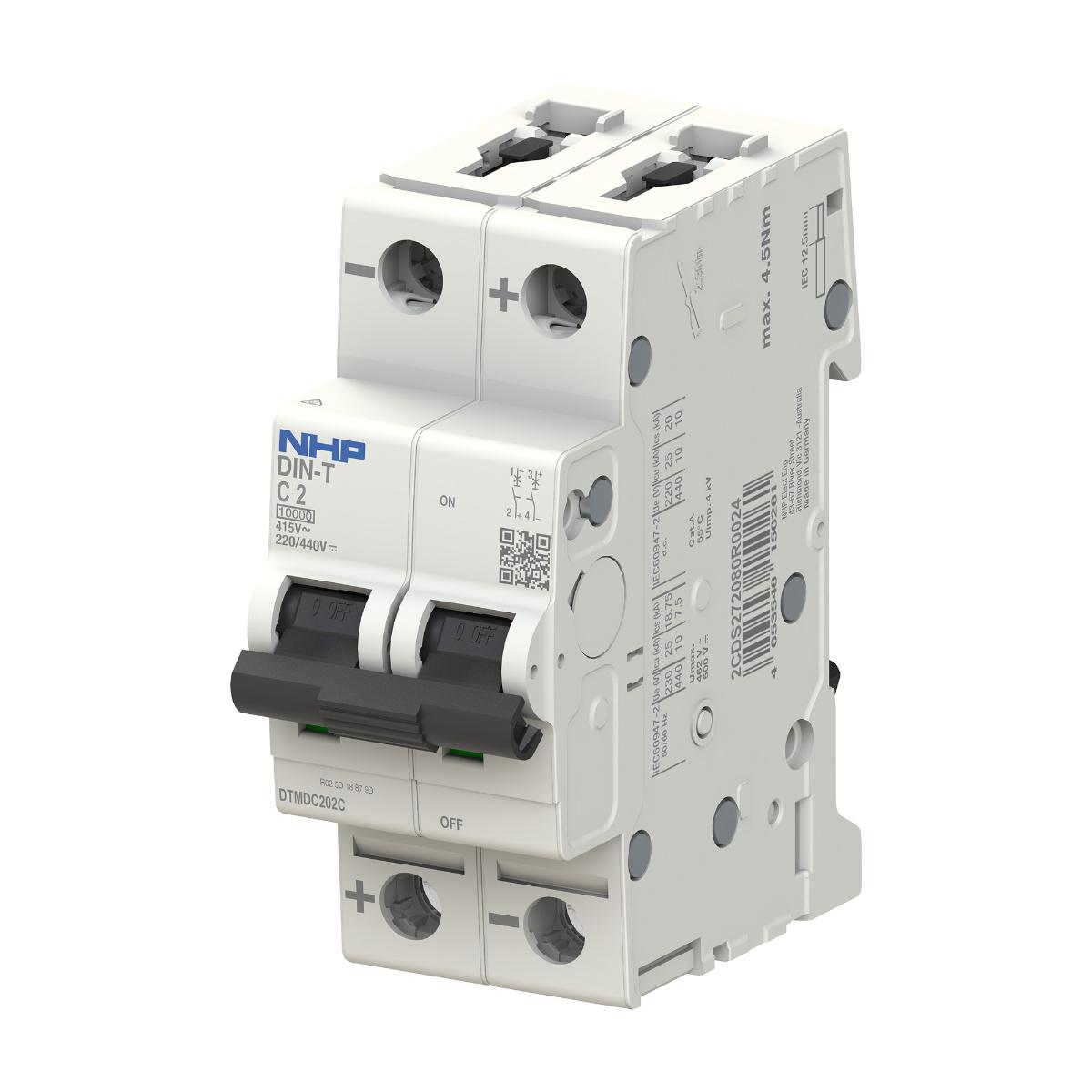MCB DIN-T DC 10KA 2P 10A C CURVE 2MODULE