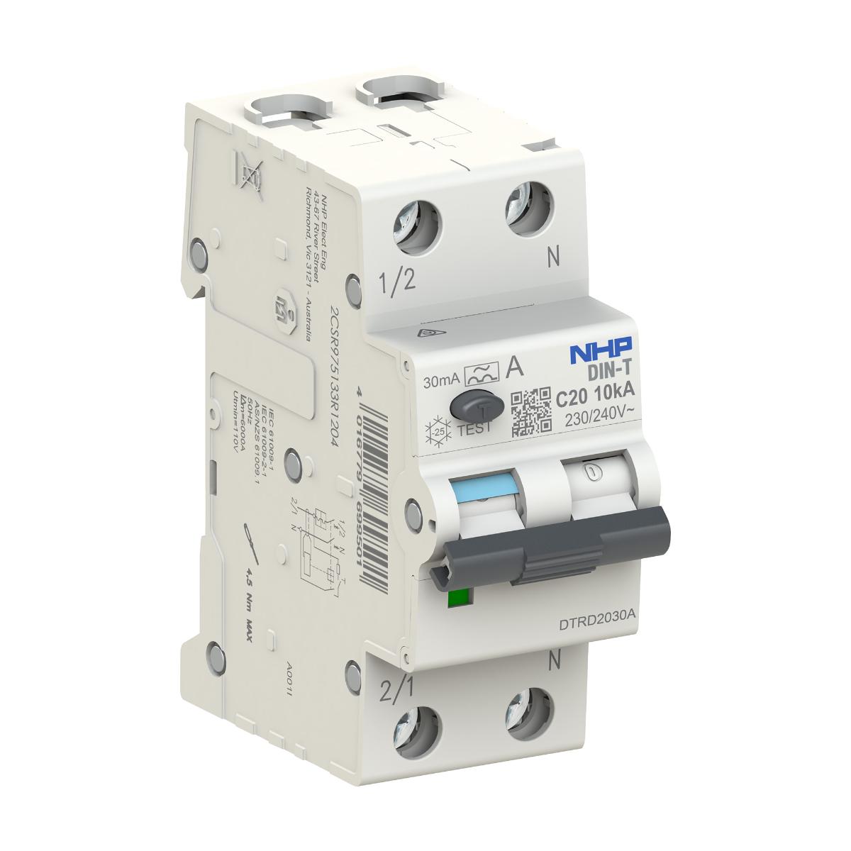 RCBO DIN-T 10KA 1P+N 16A 30MA 2 MODULE