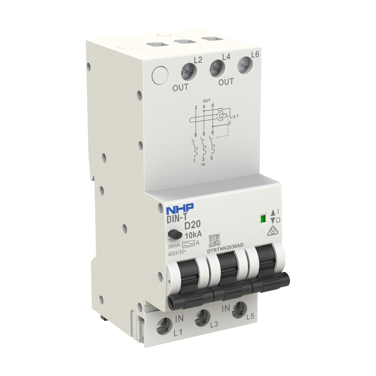 RCBO DIN-T 10KA 3P 10A 300MA 3 MODULE