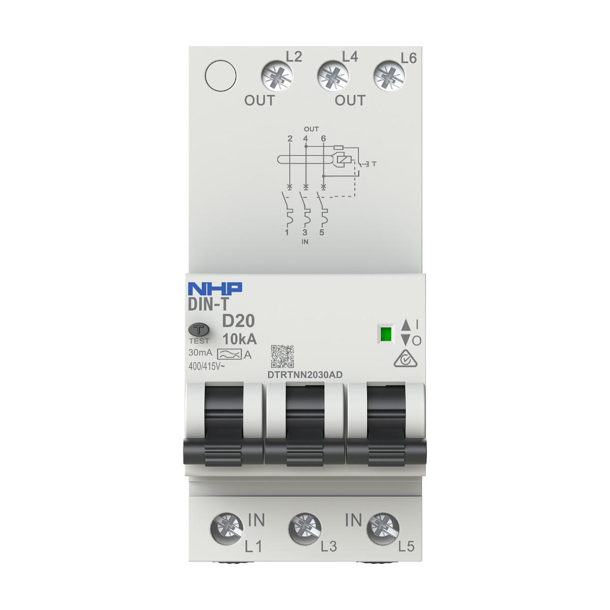 RCBO DIN-T 10KA 3P 16A 100MA 3 MODULE