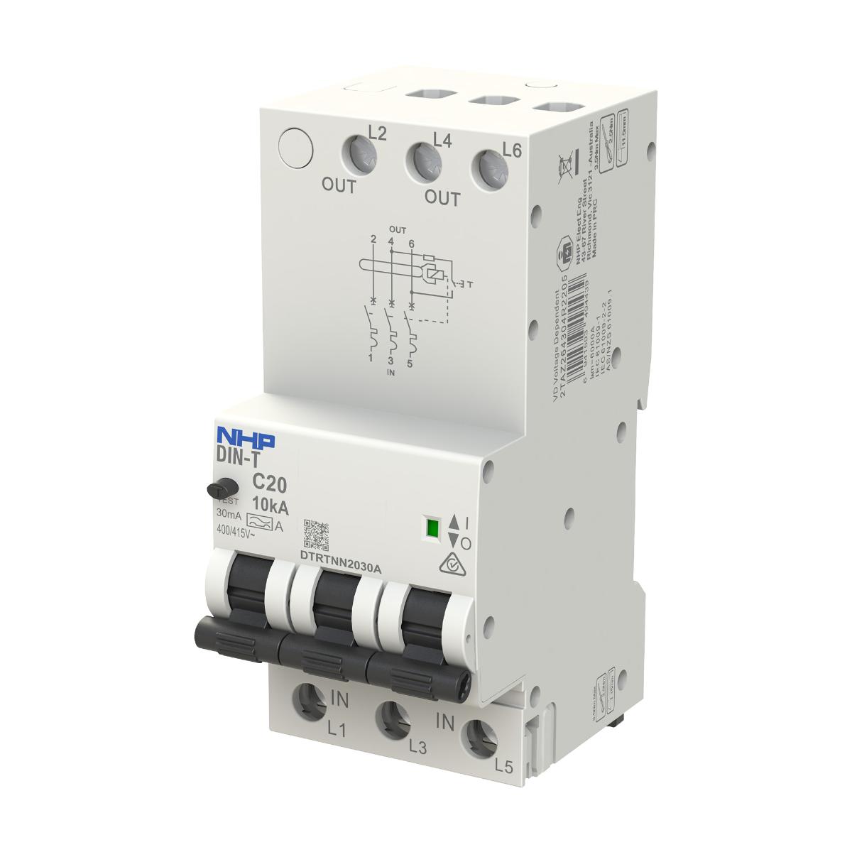 RCBO DIN-T 10KA 3P 16A 30MA 3 MODULE