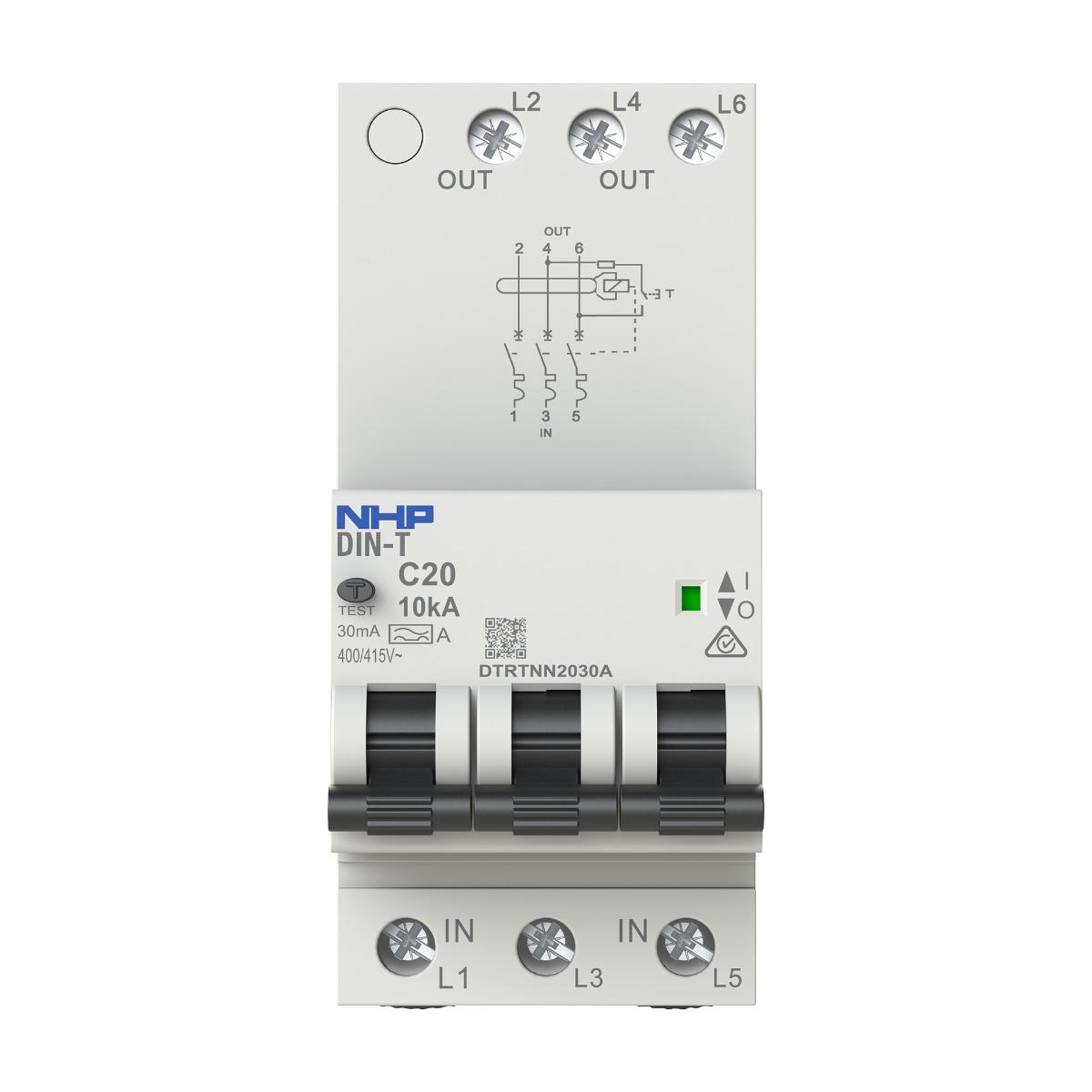 RCBO DIN-T 10KA 3P 16A 30MA 3 MODULE