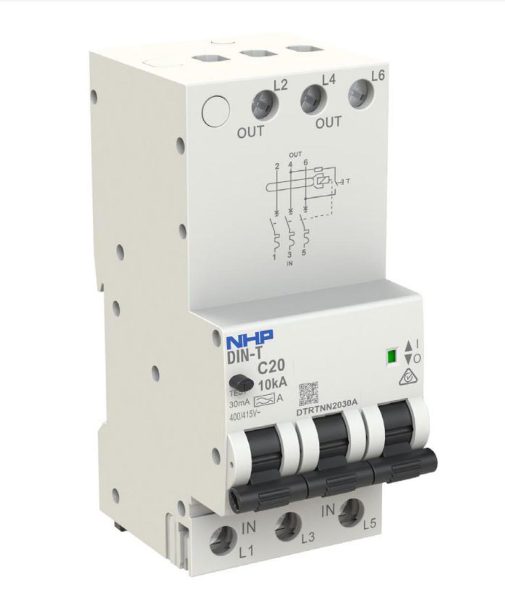 RCBO DIN-T 10KA 3P 20A 30MA 3 MODULE